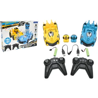 Lexibook, Crosslander RC Bumper, Set mit 2 funkgesteuerten Rennautos, bis zu 12 km/h, 2 abnehmbare Figuren, Sound- und Lichteffekte, Gelb/Blau, RC2