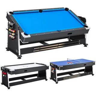 VEVOR Spieltisch Kombi 3 in 1 Airhockeytisch Billardtisch Tischtennistisch für Familienabende, Partys und Unterhaltung, Schneller Wechsel per Flip-Design, Luftstromsystem und Komplettes Zubehörset