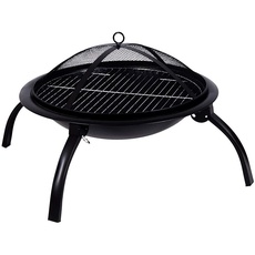 Vida Designs Feuerstelle Stahl klappbar Outdoor Garten Terrasse Heizung Grill Camping Bowl BBQ mit Schürhaken Modern Large Schwarz