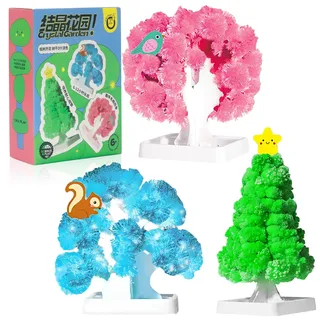 Kristallzucht-Set, 3-in-1 Mini-Weihnachtsbaum Kristalle Selber Züchten-Kit Magische Weihnachtsbaum Kristall-Anzucht-Set Magischer Papier Baum DIY Kristallwachstum Kit Wissenschaft Geschen