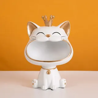 Tauzveok Katzen Schlüsselschale Deko, Big Mouth Katze Aufbewahrungsbox Für Schmuck, Schreibtisch Organizer, Obstschale, Schlüssel Aufbewahrung, Lucky Geschenk,Weiß