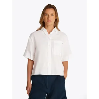 Tommy Hilfiger Kurzarmshirt »ESS LINEN RELAXED S/S SHIRT« mit Brusttasche, Logostickerei,kühlendes Premium Leinen, weiß