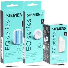 Reinigungs/Pflege-Set von Siemens für Kaffeevollautomaten, 1 x Brita Intenza Wasserfilter TZ70003 + 1 x 10 Reinigungstabletten TZ80001 + 1 x 3 Entkalkungstabletten TZ80002 + 1 x Reinigungsbürste