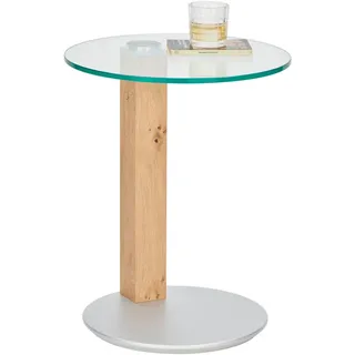 Xxxl Beistelltisch , Eichefarben, Edelstahlfarben , Holz, Metall, Glas , Wildeiche , massiv , rund , eckig, Säule, Bodenplatte , 50x65x50 cm , Wohnzimmer, Wohnzimmertische, Beistelltische, Beistelltische Metall