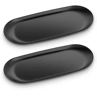 ecooe Edelstahl Deko Tablett Groß 23 x 9.5 cm Servierteller Dekoteller schwarz Ablageschale Metall für Dessert Kosmetik Schmuck Kerzen (2 Stück)