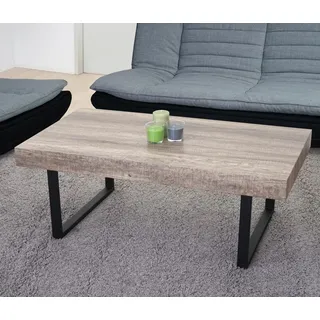 Couchtisch Kos T576, Wohnzimmertisch, 40x110x60cm MVG- Wildeiche, dunkle Metall-Füße - Braun