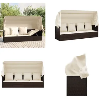 vidaXL Outdoor Loungebett mit Dach und Kissen Braun Poly Rattan - Outdoor Loungebett - Outdoor Loungebetten - Gartenmöbel - Terrassenmöbel - Braun