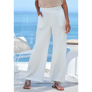 Schlupfhose BEACHTIME BY LASCANA "aus weicher Musselinware mit elastischem Bund", Damen, Gr. 38, N-Gr, weiß, Web, Obermaterial: 100% Baumwolle, unifarben, figurumspielend lang, Hosen Schlupfhose, lange Musselinhose, luftige Strandhose mit weitem Schnitt, Sommerhose, Topseller