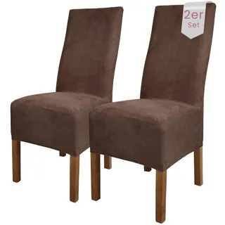 Scheffler Home Stuhlhussen Braun Wildlederoptik 2er Set Leon – Elastische Stuhlbezüge für Esszimmerstühle und Polsterstühle – Waschbare Stretch Hussen, Oeko-TEX® Zertifiziert