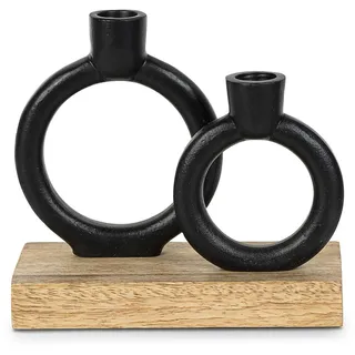 Teelichthalter aus Holz und Metall in Schwarz, 20 x 18 x 7 cm