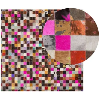 Beliani Patchwork-Teppich Enne 200/200 cm , Fell , Patchwork , Quadratisch , 200x200 cm , Teppiche und Böden, Teppiche, Vintageteppiche