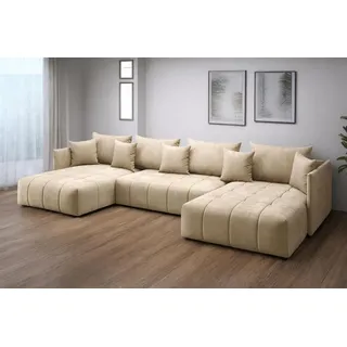 furmeb24 ASPEN U Ecksofa mit Schlaffunktion Bettzeugablage 346x188cm, Sofa U Form,
