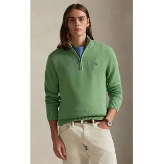 Polo Ralph Lauren für Herren. 710859939511 Pullover aus Baumwolle mit grünem, halbdurchsichtigem Kragen (XL), Lässig, Klassisch