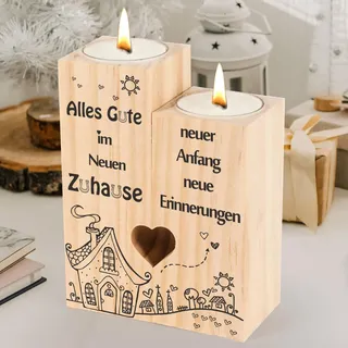 Einzugsgeschenke Wohnung Haus, Seutgjie Kerzenständer Holz Geschenk zum Einzug Home Decor für Beste Freundin Kollegen Frauen Schwestern Coole Geschenkideen