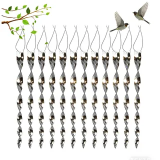 12 Stück Vogelabwehr Windspiel,Reflektierende Vogelschreck Taubenabwehr Balkon,Deterrent Windspirale Taubenschreck,Silber Spiral Windspiele für Draußen Hängend,Balcony Garten Abwehr Bird Pigeon(30cm)