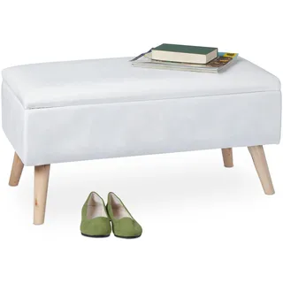Relaxdays Truhenbank Samt Weiß 41 x 80 x 40 cm