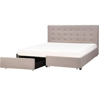 Beliani Polsterbett180X200, Hellgrau mit Bettkasten Lattenrost 180 x 200 cm