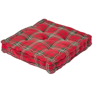 Homescapes Sitzkissen Karo rot-grün 50/50/10 cm , Rot , Textil , Kariert , Füllung: Polyester , Quadratisch , 50x10x50 cm , Oeko-Tex® Standard 100 , Heimtextilien, Wohntextilien, Kissen