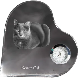 Korat Katze - Kristalluhr mit Katzenbild, Herzregal-Uhr, personalisierte Standuhr von Art-Dog.