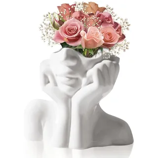 Kopf Gesicht Vase Blumenvase Keramikvasen: Mitening Weiß Keramik Vasen, Moderne Vase Gesicht, Trockenes Blumenarrangement Vasen, Keramik-Gesichtsvase Für Schlafzimmer, Büro Dekoration
