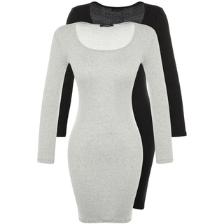 Trendyol Damen Figurbetont Bodycon Rundhalsausschnitt Gestrickt Kleid, Grau/Marineblau, XS