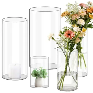 Oungy 5 Teiliges Set Acryl Zylindervase, Transparent Kunststoff Zylindervase, Bruchsichere Acryl Blumenvase, Klare Acryle Kleine Vase, Blumenvase aus Acryle, Unzerbrechliche vase Zylinder 30cm