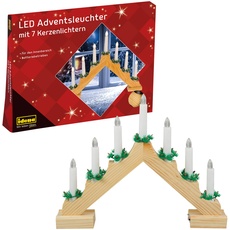 Bild 8582092 - LED Adventsleuchter 7 LED Kerzenlichtern in Warmweiß, Schwibbogen aus naturfarbenem Holz, batteriebetrieben, Deko für Innen, als Winter-, Advents- und Weihnachtsdeko