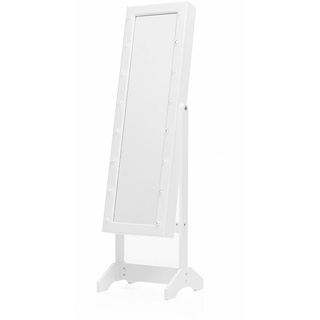 InnovaGoods - Stand-Schmuckspiegel mit LED, 16 Leuchten für Helligkeit, Elegantes Holzdesign, Multifunktionaler Schmuckkasten, 4 Neigungswinkel, Weiß, Kunststoff, Bunt