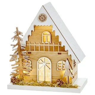 Weihnachten Haus Dekoration Licht Holz Mit Bäume 18CM Batterie Betrieben