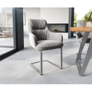 DELIFE Freischwinger Zelia-Flex mit Armlehnen Samt Grau Freischwinger flach Edelstahl Taschenfederkern - Grau