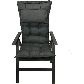 Pillows24 - Gartenstuhlauflagen aus 6 cm Dicker Schaum Vliesfüllung für Gartenmöbel [ 120 x 50 cm ] - Sitzkissen Outdoor - Grau mit Beckkissen - Grau