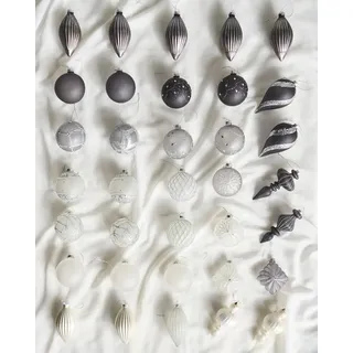 Christbaumschmuck 35er Set Glas grau handgemacht Weihnachtskugeln Frostfall