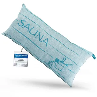 sositex | 1 Premium Saunakissen Lieblingskissen Reisekissen | Design: SAUNIA | Maße: 45 x 22 cm, Leinen/Baumwolle Hängematte, Strand oder Picknick (Petrol/White)