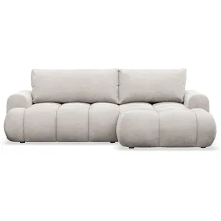 Selsey Ecksofa Ombo Mini, Graubeige Bouclé, rechtsseitig , Taupe , Kunststoff , Ottomane rechts, L-Form,L-Form , 246x155 cm , Made in Europe , Wohnzimmer, Sofas & Couches, Wohnlandschaften, Ecksofas