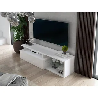 Dmora - Fernsehschrank Baltico, Ständer für Wohnzimmerfernseher, Niedriges Wohnzimmer-Sideboard, TV-Ständerbasis, 160x38h41 cm, Weiß und Glänzendes Weiß