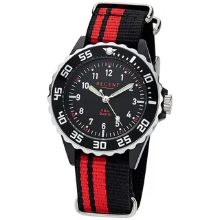 REGENT F-1124 36 mm Gehäuse Schwarz/Rot Armband Kinderuhr