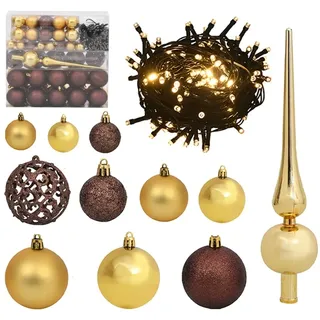 120-tlg. Weihnachtskugeln mit Weihnachtsbaumspitze 300 LEDs - Gold, Bronze