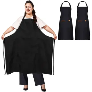 umboom 2 Stücke Übergrößen Schürzen mit 2 Taschen, Verstellbare Kochschürze für Männer und Frauen, Große Arbeitsschürze für Gastronomie, Grill, Küche, Geschäft, Bistro, Bar, Café, Garten (Schwarz)
