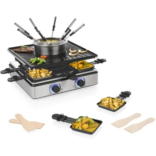 Princess Raclette und Fondue 5-in-1, 8 Personen, Doppelte Thermostate, 1,3 L Fonduetopf, PFAS-frei, Abnehmbare Teile, 31×31 cm Grillplatte, 1800 W, 162670