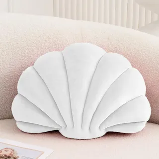 XIAIJIA Dekoratives Muschelkissen, 3D-Einsatz, Strandkissen, weiches Samtkissen, Meer, Ozean, Dekoration, Couch, Bett, Weiß, 35,6 x 27,9 cm