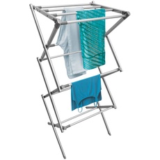 mDesign ausziehbarer Turmwäscheständer – Wäscheständer aus Metall mit 3 Ebenen – platzsparender Standtrockner für Wäscheküche, Garten oder Haushaltsraum – Silber und grau