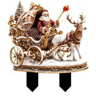 Weihnachtsdeko Outdoor Figuren, Acryl 2D Gartenstecker Weihnachten Weihnachtsmann Figur mit Rentier und Schlitten, Weihnachtsdeko Außen 26 x 23cm, Weihnachtsdeko Garten für Rasen, Hof und Blumentopf