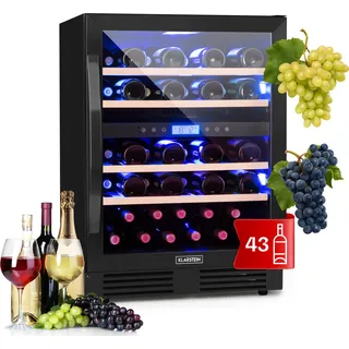 Klarstein Einbau-Weinkühlschrank, 2 Zonen Getränkekühlschrank Klein, Kleiner Weinschrank 129L, Wein-Kühlschrank Klein mit Glastür, Indoor/Outdoor Flaschenkühlschrank, Wine Fridge für 43 Flaschen - Schwarz