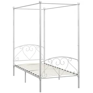 vidaXL Himmelbett Bett Bettgestell Einzelbett Metallbett Bettrahmen Lattenrost Schlafzimmerbett Schlafzimmermöbel Ehebett Weiß 90x200cm