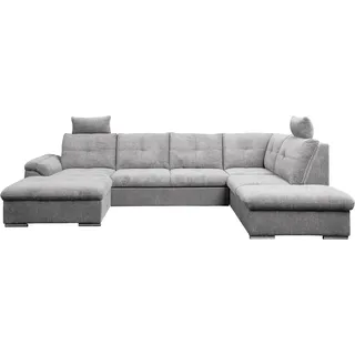 Wohnlandschaft WERK2 "Arena, B/T: 339/220 cm breit, moderner, einladender Sitzkomfort", grau, B:339cm H:102cm T:220cm, 100% Polyester, Sofas, Wohnlandschaft, 2x Kopfstützen, Schlaffunktion und Bettkasten, U-Form