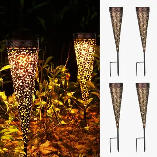 Görvitor Solarlampen für Außen Garten 4 Stück, Metall Solarleuchten für Außen IP65 Wasserdicht mit Erdspieß, LED Rostoptik Gartenleuchten Solar Warmweiß Garten Deko für Balkon Terrase Outdoor