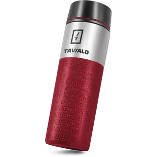 TAVIALO Thermobecher 380 ml – Isolierbecher Kaffee to go, Edelstahl BPA-frei, doppelwandig & auslaufsicher, inkl. 2 Silikondichtungen, hält Getränke 12 h heiß / 24 h kalt (Rot)