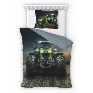 Träumschön Premium Jungen Bettwäsche 135x200 + 80x80 cm - CLAAS Axion Traktor Motiv - Sommer Bettwäsche aus Baumwolle – Weich