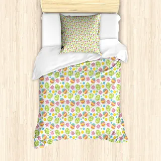 ABAKUHAUS Ostern Mantele, Patchwork-Art Bunte, Milbensicher Allergiker geeignet mit Kissenbezügen, 135 cm x 200 cm - 80 x 80 cm, Mehrfarbig