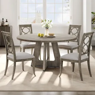 Runder Esstisch 120 cm Grau Holztischplatte Landhausstil für 4-6 Personen